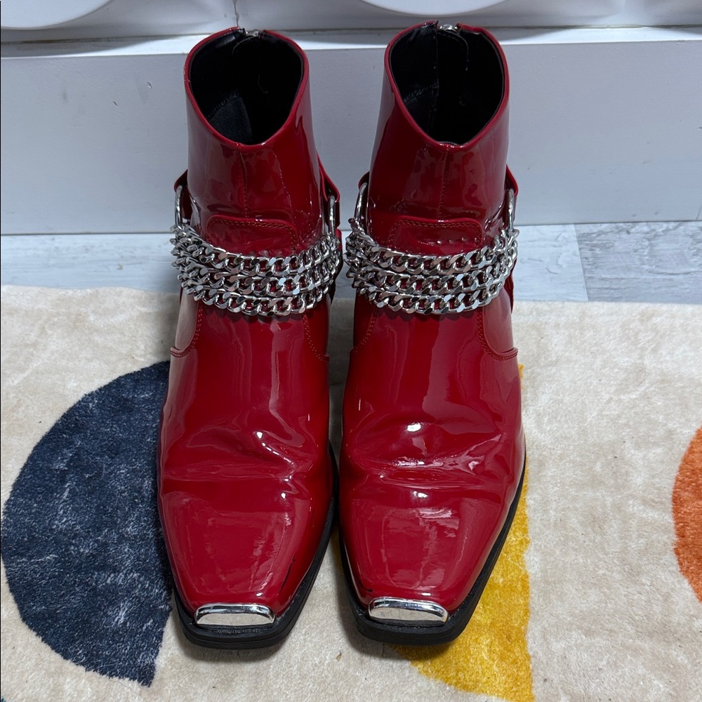 ASOS Red Patent Chain-Accent Men’s Ankle Boots